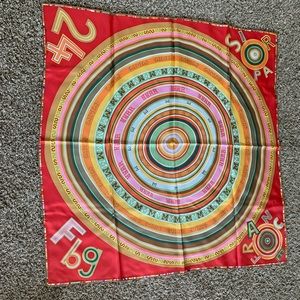 Hermès red Tohu Bohu 36 inch scarf with box. Rare.
